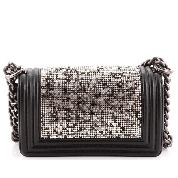 CHANEL Small Embellished Swarovski Crystal and Black Leather Boy Bag - Picture 8 of 11